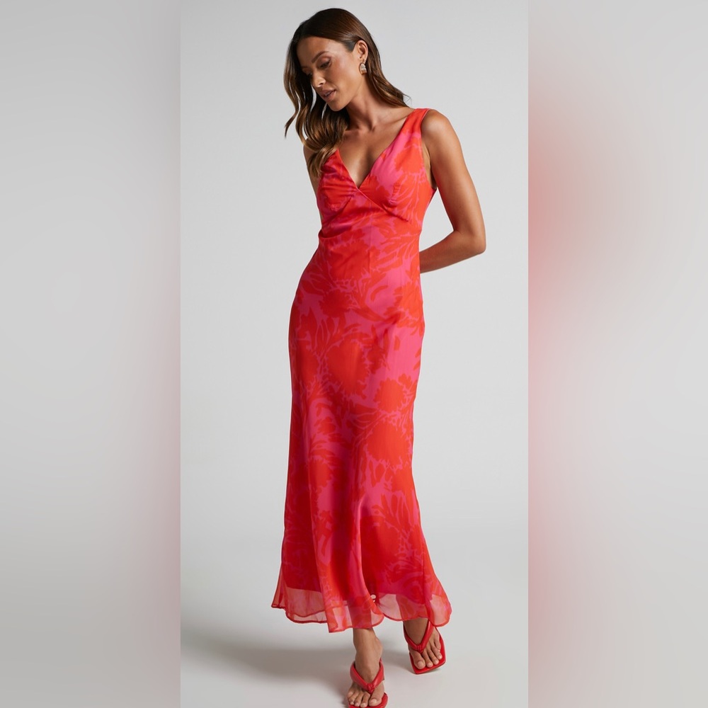 Showpo Jodie V Neck Slip Dress in pink coral size 6